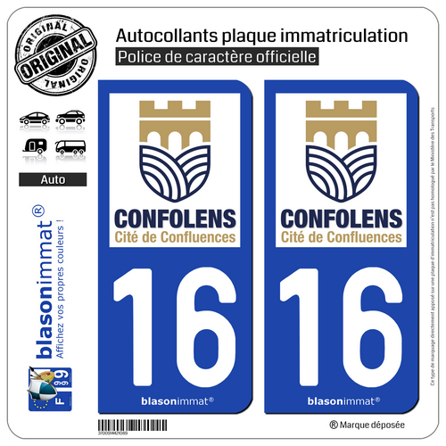 2 Stickers autocollant plaque immatriculation 16 Confolens - Commune - Picture 1 of 9