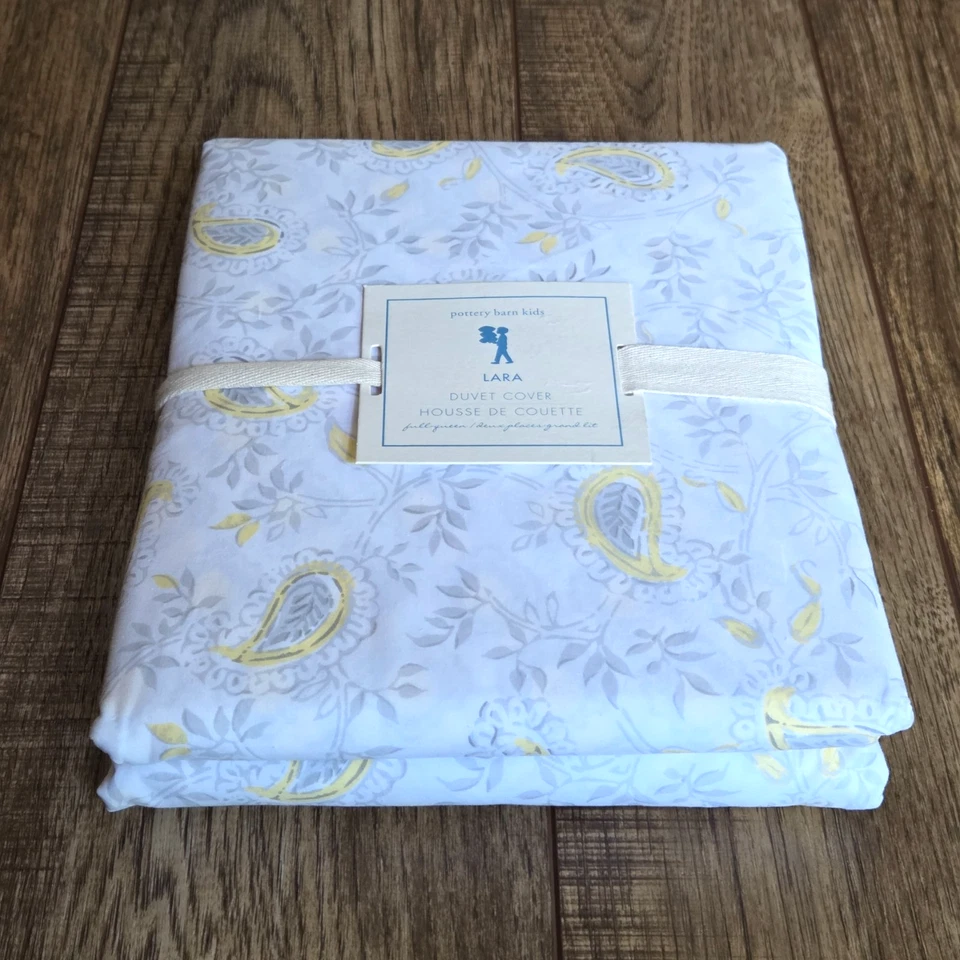 NUEVA Funda Nórdica Pottery Barn Kids Lara Paisley Gris Amarillo REINA COMPLETA Foto 4 de 4