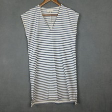 Madewell Vacances Shift Dress Womens XS Blue White Striped Cotton Classic V-Neck