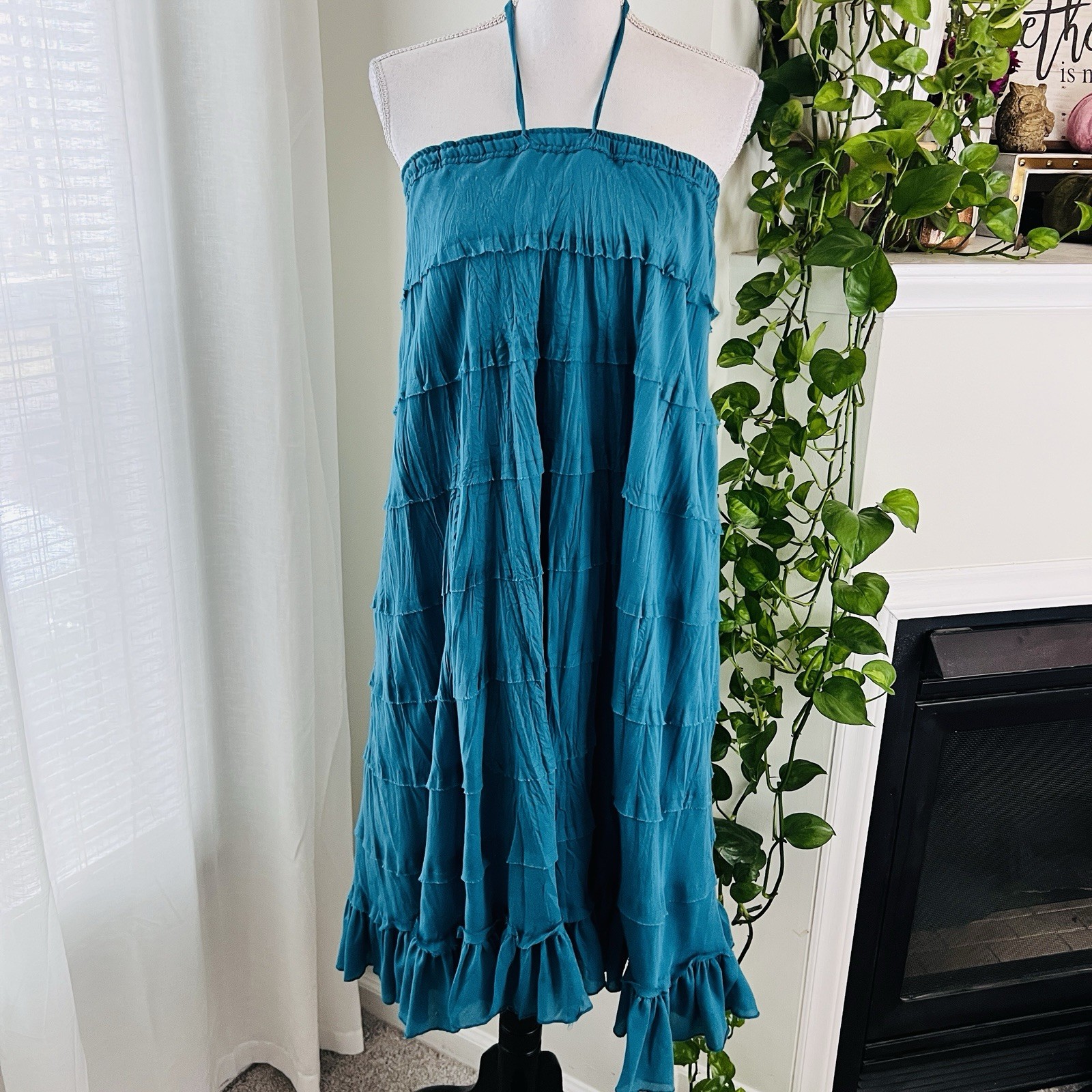 Biographie Blue Tiered Cotton Blend Flowy Island Beachy Sun Dress - Size XL