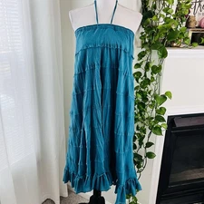 Biographie Blue Tiered Cotton Blend Flowy Island Beachy Sun Dress - Size XL