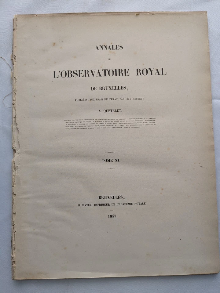 Annales L'Observatoire Royal de Bruxelles EXTRAIT Vol XI Astronomie 1857 FRENCH - Image 2 of 4