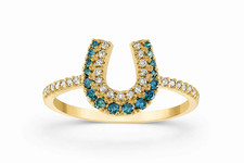 NEW 14K Yellow Gold Diamond Horseshoe Ring Size 10 Lucky Horse Shoe Fine Jewelry