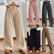 Women's Fluffy Fleece Fur Lounge Wear Pants Pyjama Bottoms Trousers Nightwear UK