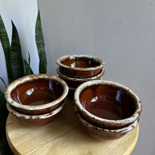 Vintage Hull Pottery Brown Drip Glaze 7 Round Small Bowls 5” *FLAWS