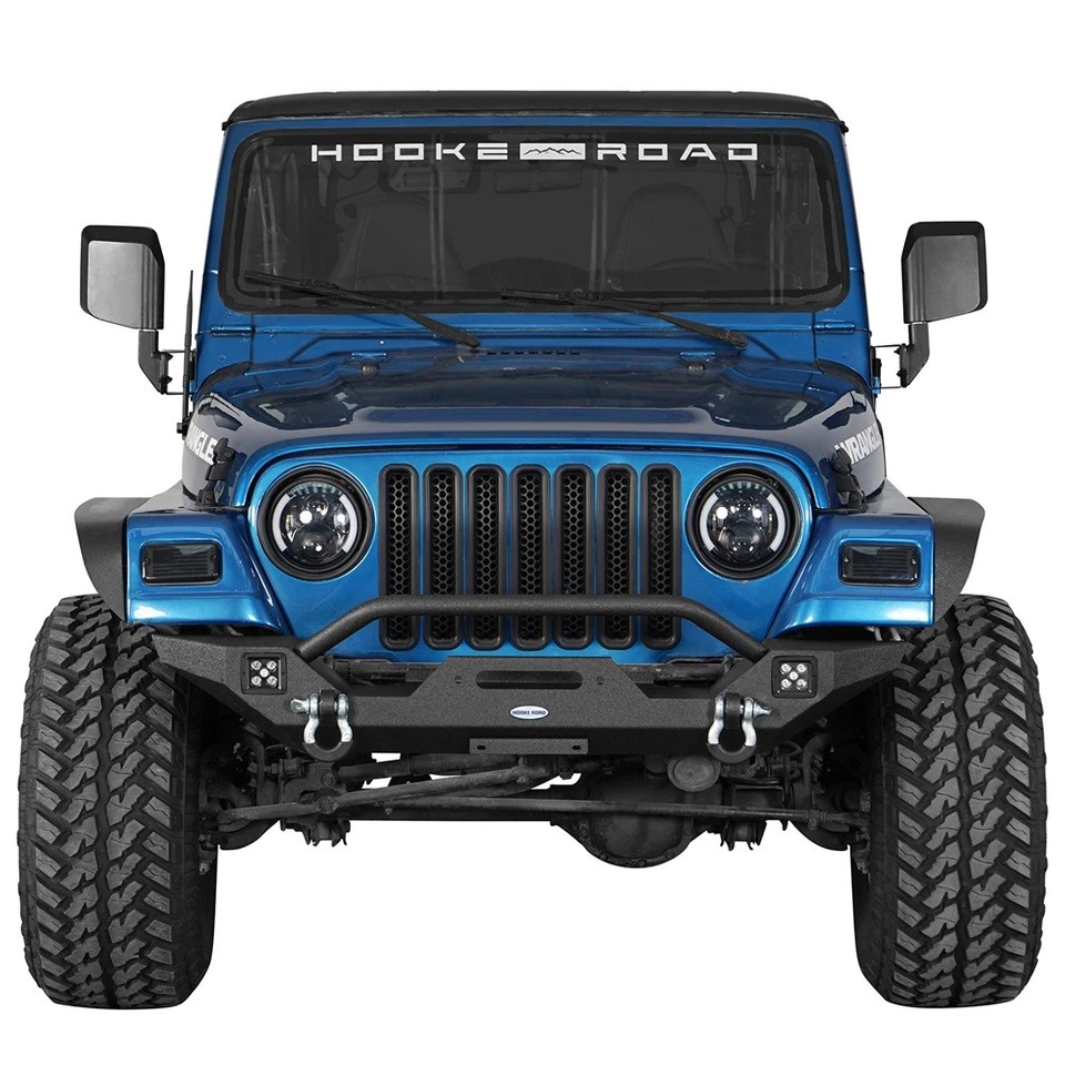 Parachoques delantero con placa de cabrestante y 2 luces LED 18W para Jeep Wrangler YJ TJ 1987-2006 Foto 2 de 4