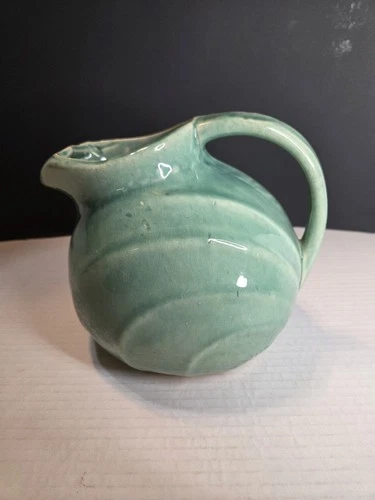 Vintage McCoy Ball Glazed Pottery Pitcher Ice Lip Green 6"