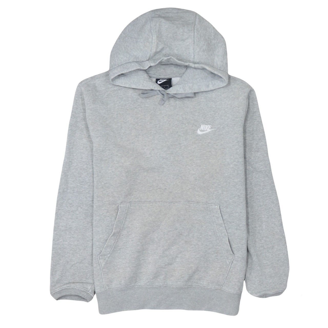Nike Mens Hoodie Grey Fleece Pullover Embroidered Swoosh Kangaroo Pocket Logo S