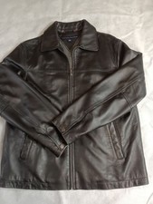 Tommy Hilfiger Genuine Leather Jacket Medium Full Zip Snap Cuffs Lined