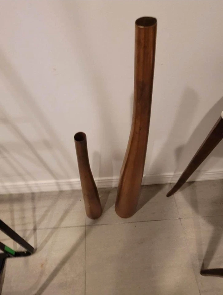 Vintage 1970s Copper Floor Vases – Mid Century Modern Sculptural Set of 2 - Image 3 of 3