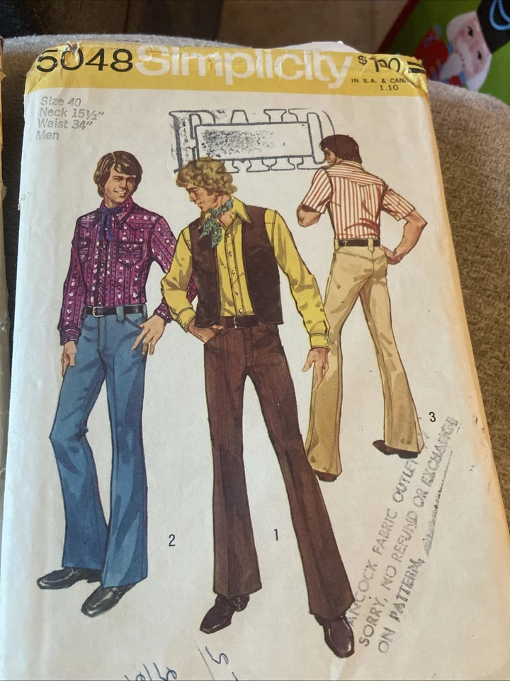 Lot 3 VTg 1970’s  SIMPLICITY Men’s Clothing PATTERNS Disco & Country Western - Image 2 of 4