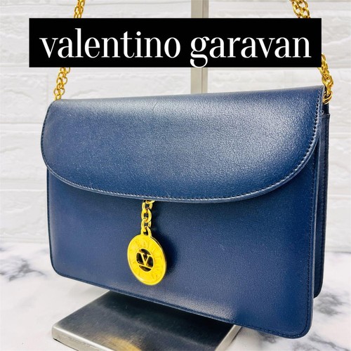 Valentino Garavani Blue Leather 3-Way Shoulder Clutch Bag with Chain Japan