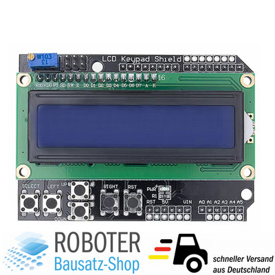 LCD Keypad Shield mit 1602 Display - HD44780 mit 6 Taster für Arduino Uno Mega
