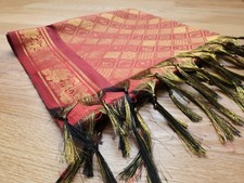 Red Gold Paisley Scarf Shawl Wrap Tassels Boho Indian Style 51x30 Excellent