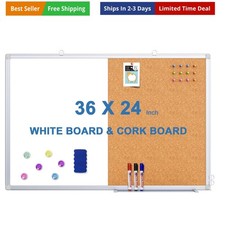 Magnetic White Board and Cork Board Combo, 36 X 24 inches Whiteboard Bulletin...