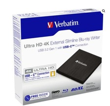 Verbatim External Slim Blue-ray Writer Ultra HD 4K Type-C Connection, USB 3.1...