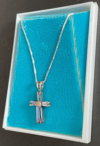 Sterling Silver Amethyst Cross Pendant Necklace 17 inch chain - Picture 4 of 10