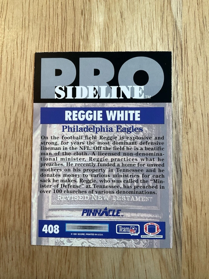 1991 Pinnacle.        Reggie White.         # 408 - Image 2 of 2