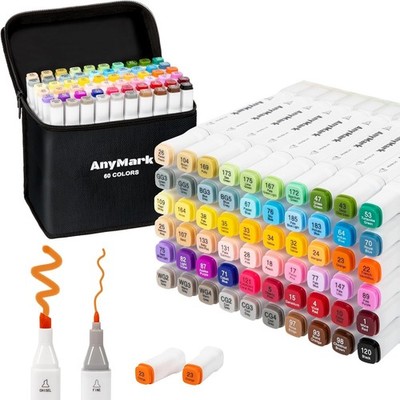 Alkohol Marker Set: 60 Farben Twin Tip Stifte für professionelle Illustrationen