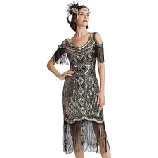 BABEYOND Womens 1920s Flapper Dress Vintage Long Fringe Dress Roaring 20s SequiI
