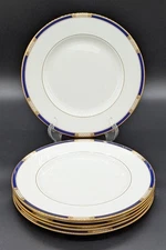 Lenox Royal Treasure Six Dinner Plates Blue White Gold Fine Bone China Some Wear