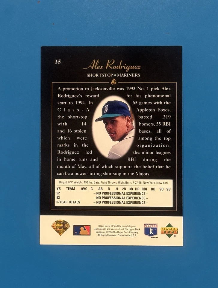 Alex Rodriguez 1994 Upper Deck SP #15 Premier Prospects Rookie RC Foto 2 de 2
