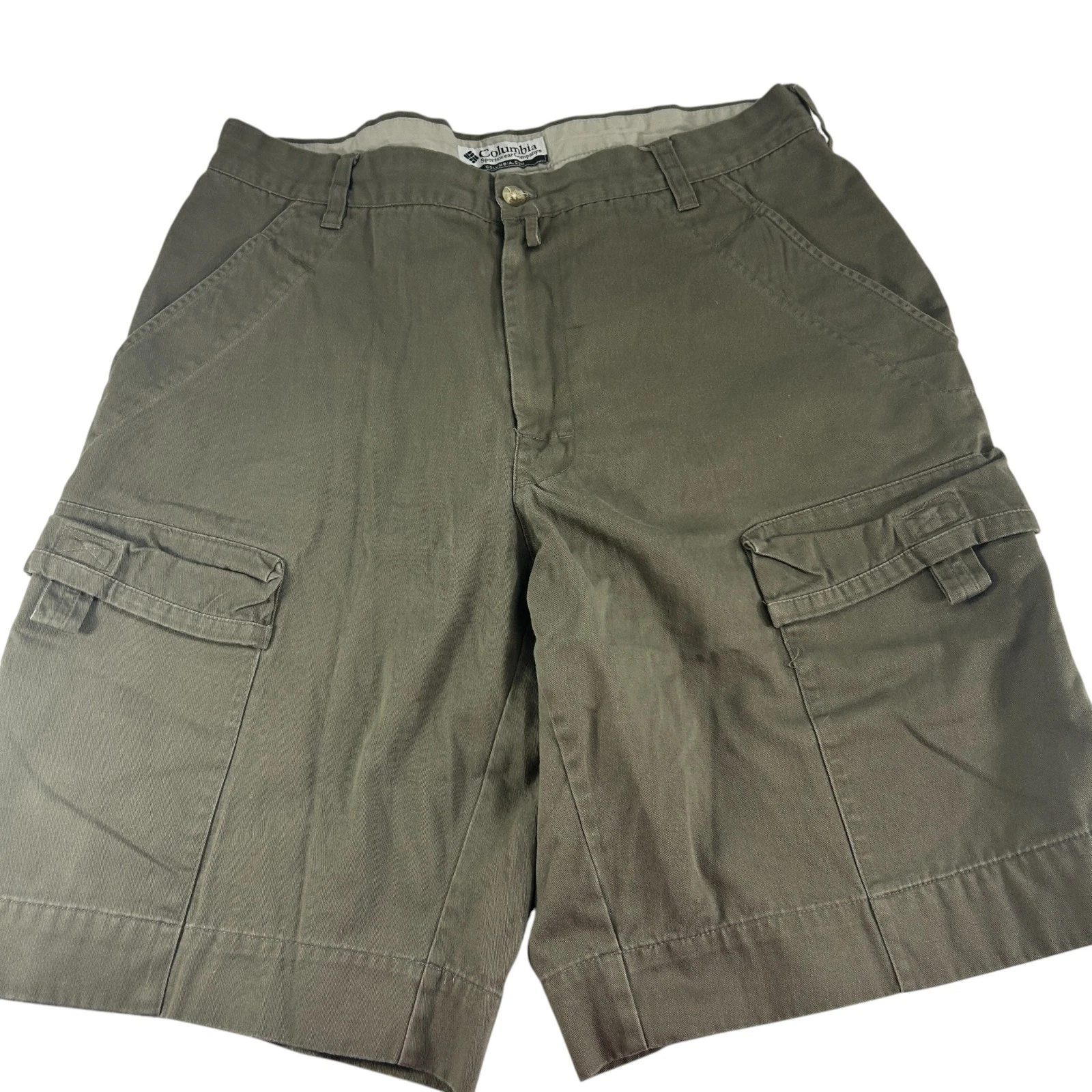 Columbia Cargo Shorts Mens Size 34 Green Outdoor Hiking Utility Pockets Cotton