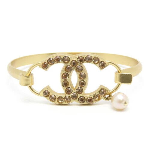 Bracciale Chanel 02P Coco Mark strass GP oro perlato 16 5 cm con scatola donna