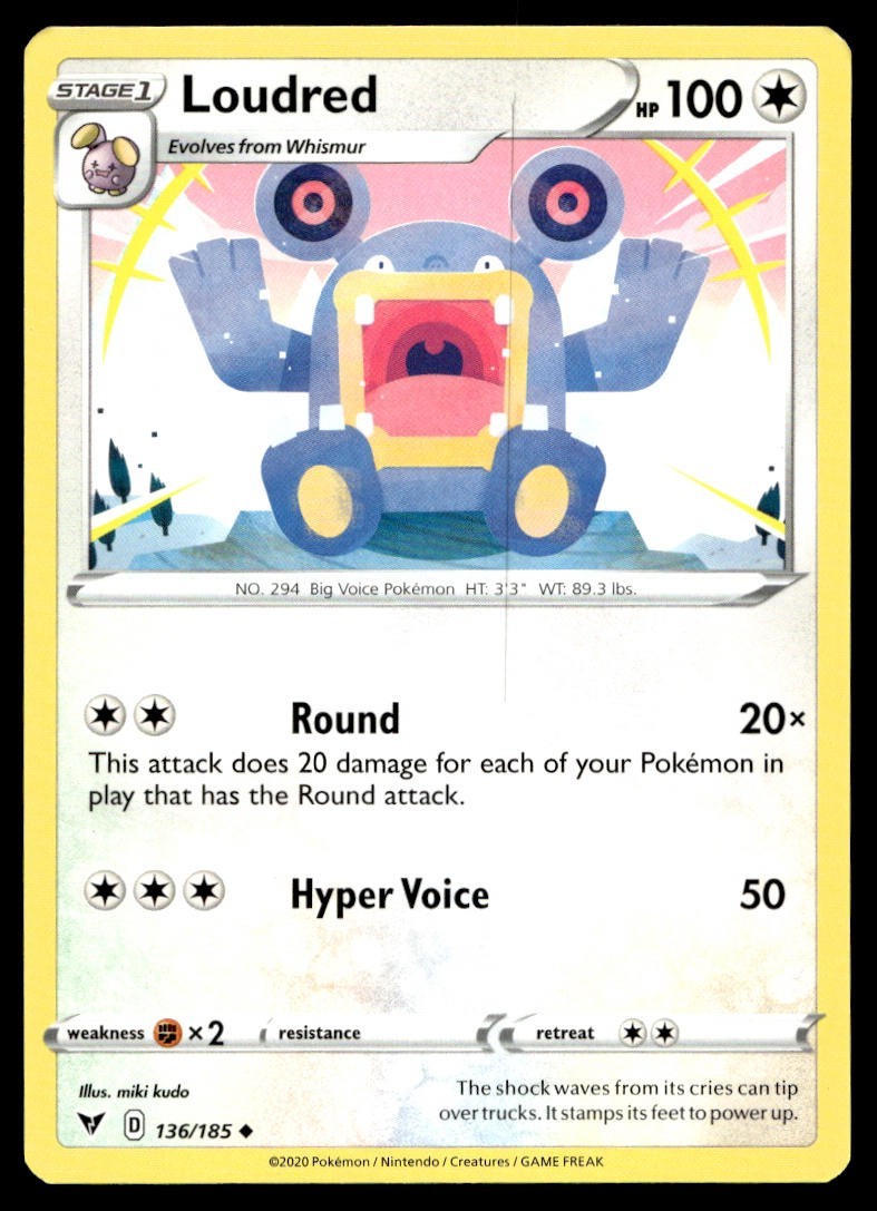 Loudred 136/185 Pokemon Card Vivid Voltage Uncommon 100 HP Near Mint TA
