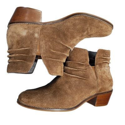 Cole Haan Slouch Ankle Boots Womens US Size 9.5B Brown Suede Block Heel Slip On