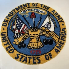 Vtg 80s Hand Hook Round Rug US Army “This We’ll Defend” Rug Wall Hanging
