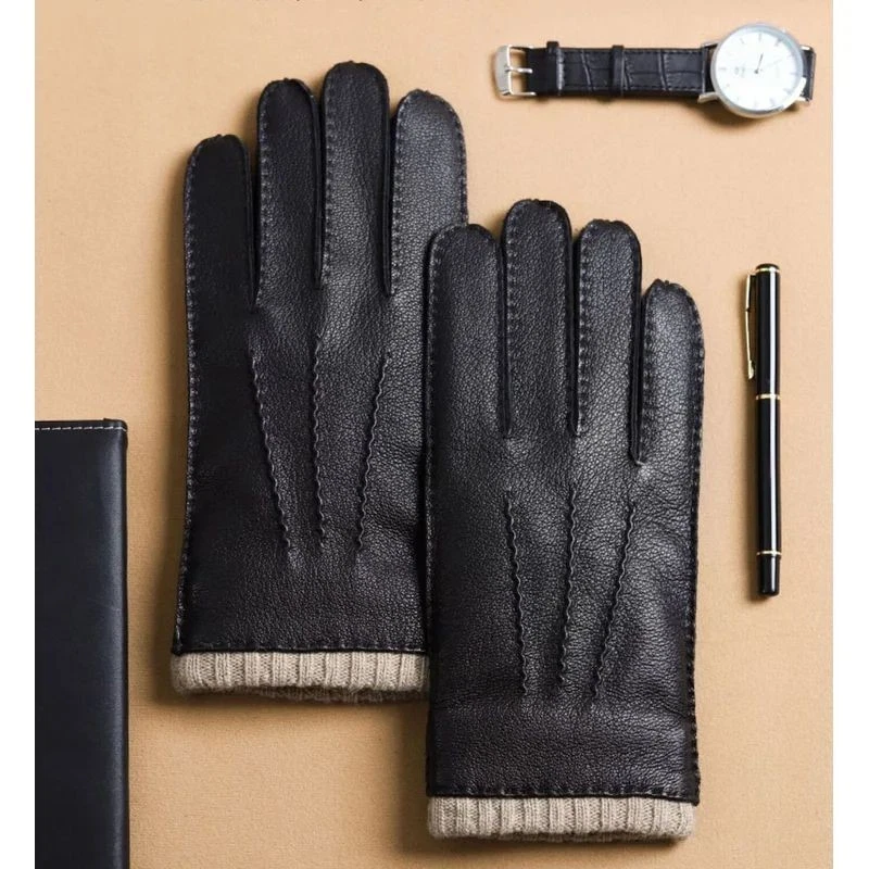 Men Leather Style Gloves Winter Warm Touch Screen Driving Moto