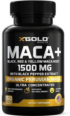 Organic Maca Root Powder Capsules 1500mg: 150 Vegan Capsules with Gelatinized Bl