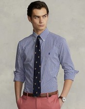 130 Polo Ralph Lauren Men s Slim Fit Striped Poplin Shirt Blue/White Size S
