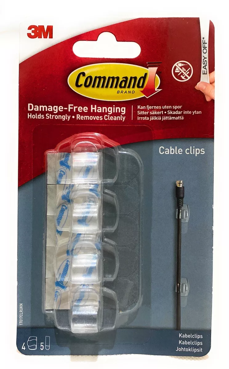 3M Command Cable Hooks Cord Clips Clear Removable For Cable Organize Pack  Of 4