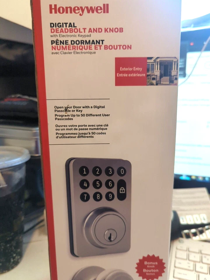 HONEYWELL DIGITAL DEADBOLT número 50 códigos de acceso con perilla 8714109 níquel satinado nuevo Foto 2 de 4