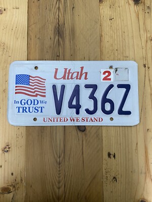 Vintage Utah In God We Trust US Car License Number Plate V436Z