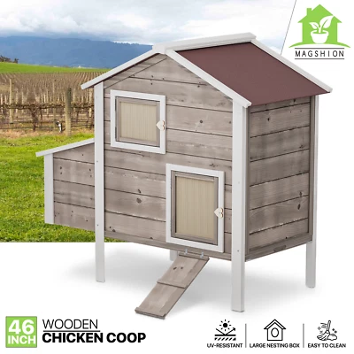 MAGSHION Wooden Chicken Coop Hen House with Removable Tray &Ventilation Door Nesting Box