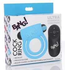 Bang! Silicone Cock Ring & Bullet w Remote Control Blue - Vibrating Cock Ring