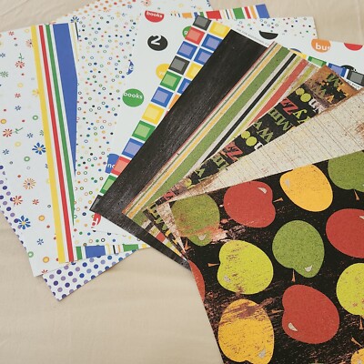 Lot 12 Sheets Bo-Bunny Press & Doodlebug 12x12 Scrapbooking Paper SCHOOL Vintage