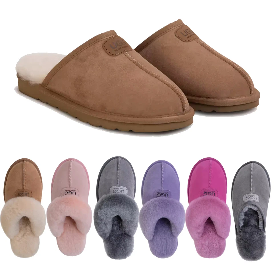 【Extra 10%OFF】UGG Slippers Womens Mens Australian Premium Sheepskin Wool Scuff