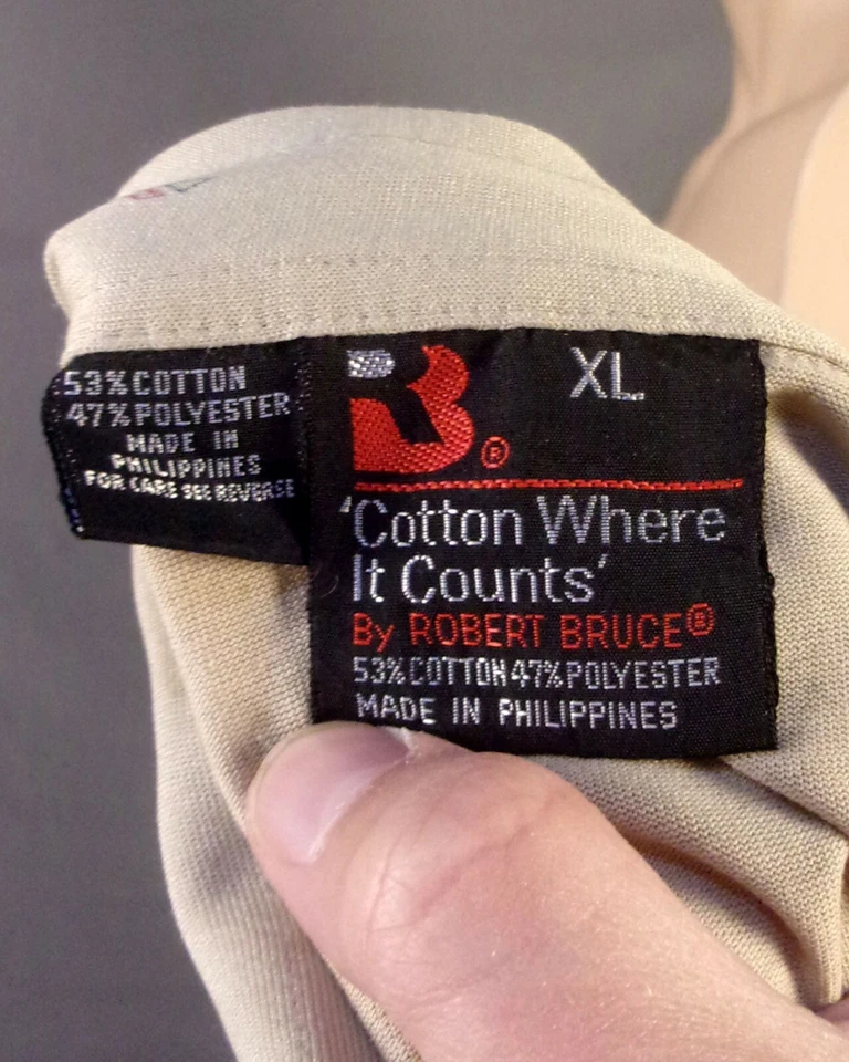 vintage 60s 70s Robert Bruce Tan Atomic Print Shirt Cubes Square Bottom sz XL - Image 4 of 4