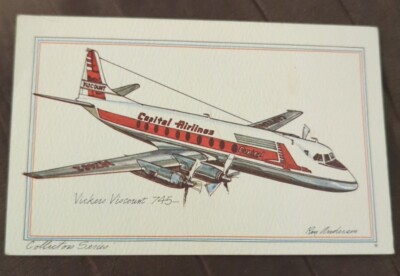Rare Airplane Artist Roy Anderson Vickers Armstrong Viscount 745~1973 Postcard 