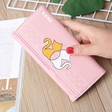 Cute Cartoon Leather Women's Bifold Large Capacity Phone Card Holder Hangbag US