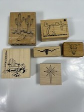 Mixed Lot of 6 Mounted Wood Rubber Stamps New and Used