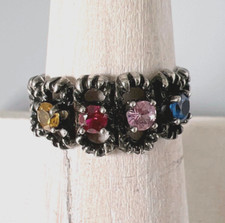 Women's Sterling Silver Ring Detail Around Rainbow Genuine Gemstones Size 6