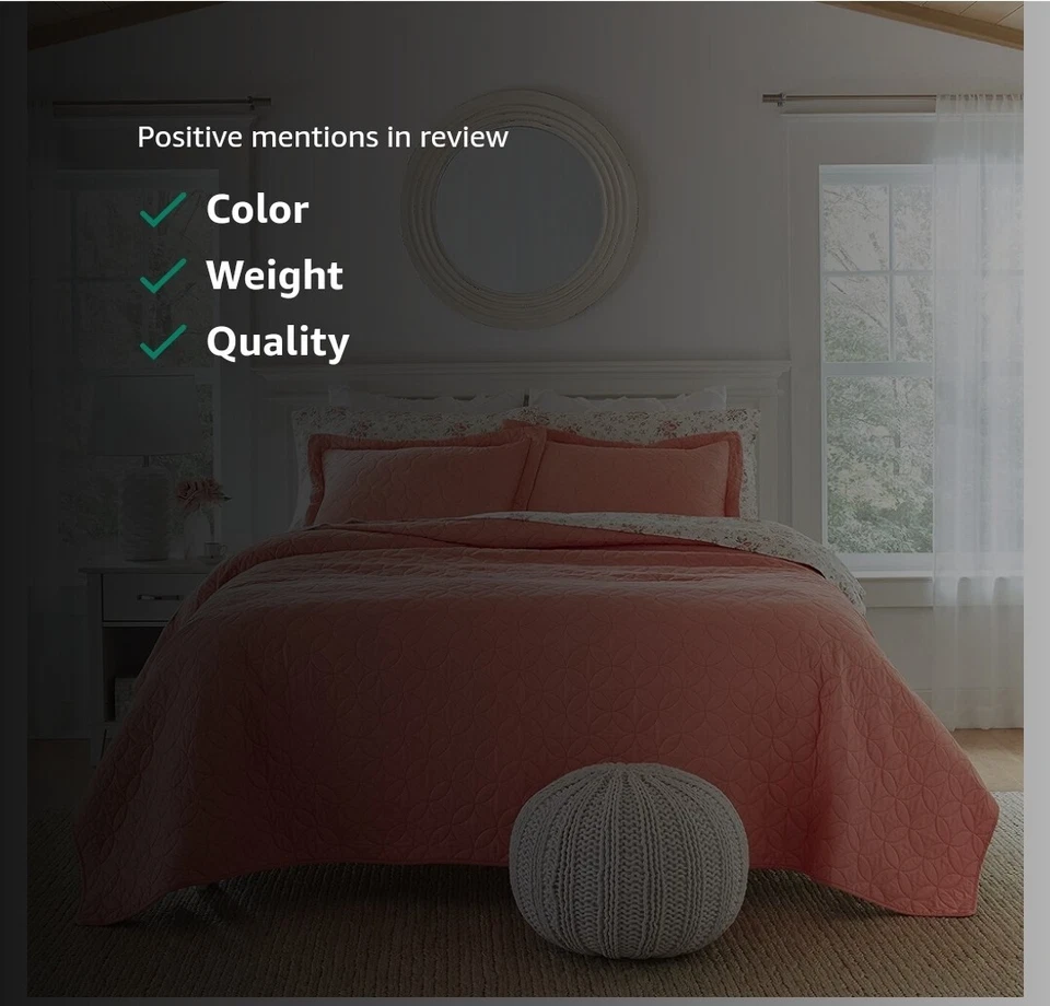 Juego de Edredón Colección Laura Ashley Felicity-100% Algodón, Reversible, Coral (WS83) Foto 2 de 4