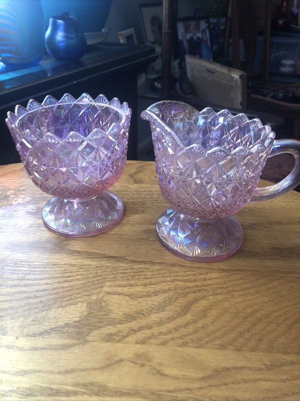 Fenton Dusty Rose Iridized Fine Cut and Block Sugar and Creamer