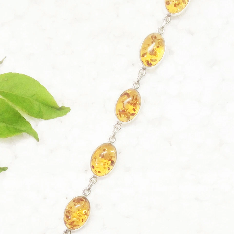 925 Sterlingsilber Bernstein Armband Handmade Schmuck Edelstein Armband - Bild 2 von 4