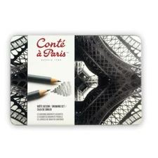Conte a Paris Drawing Set of 12 Assorted Graphite Pencils in Tin